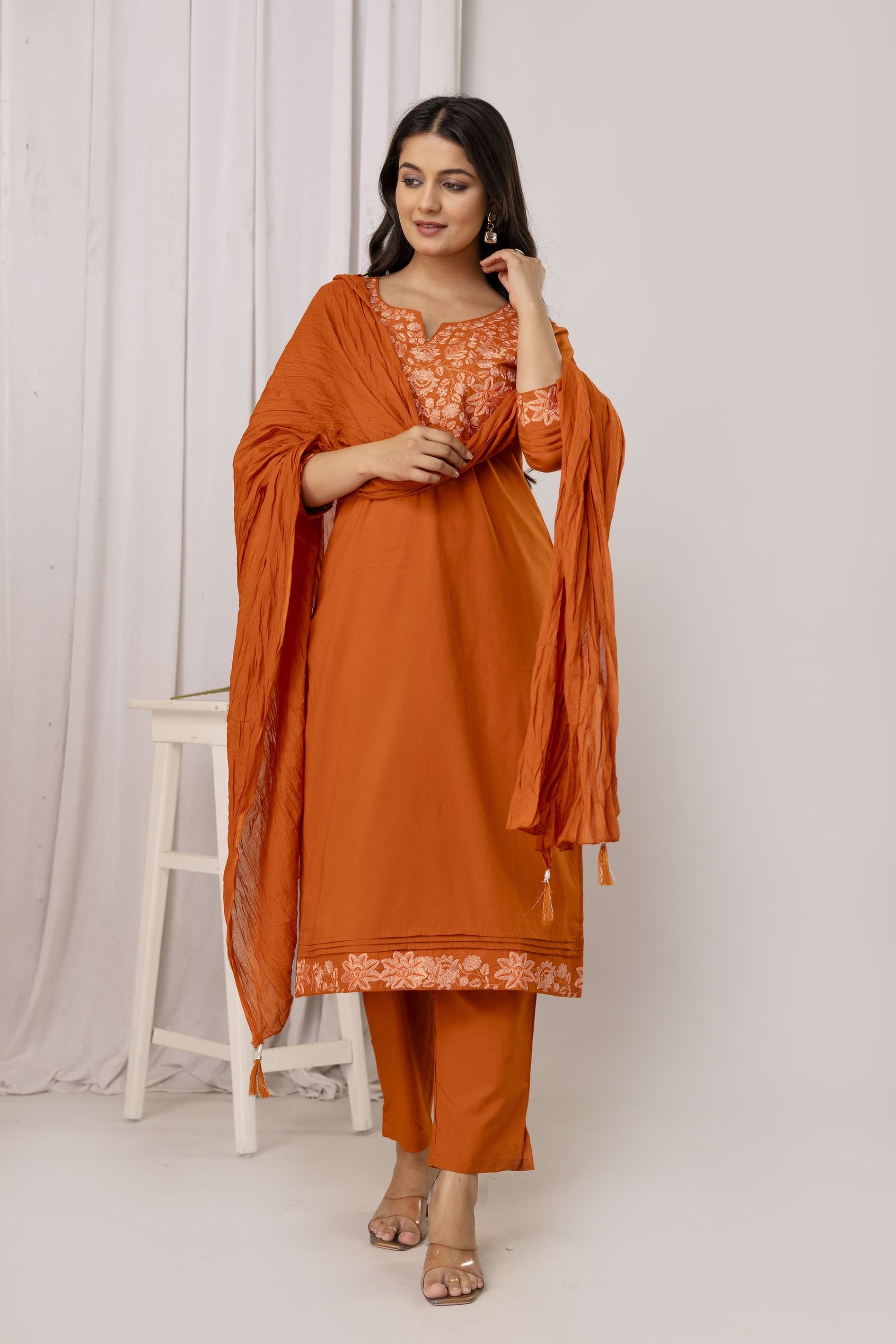 Embroidered Kurti Pant Dupatta Set