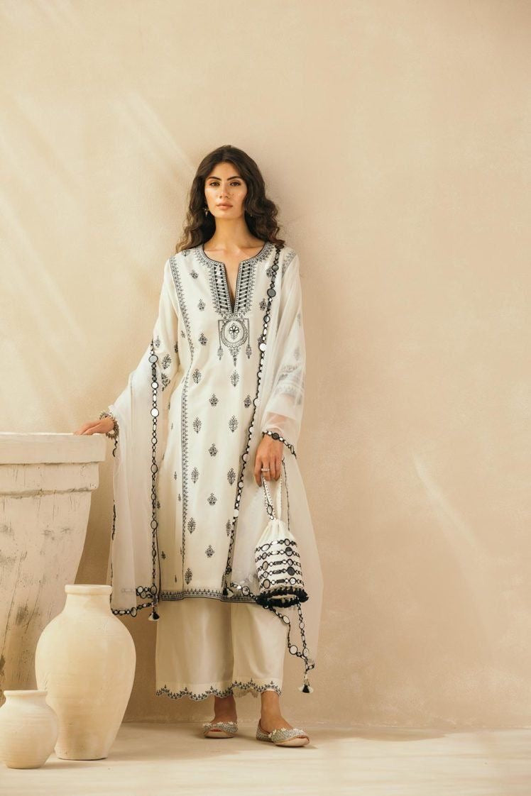Embroidered Kurti Set with Potli Bag