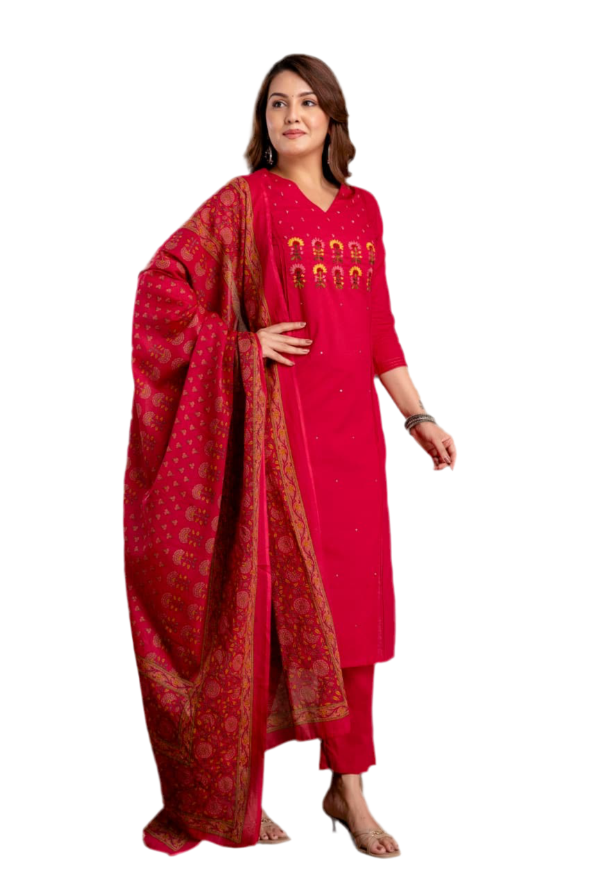 Kurti Set Red Embroidered