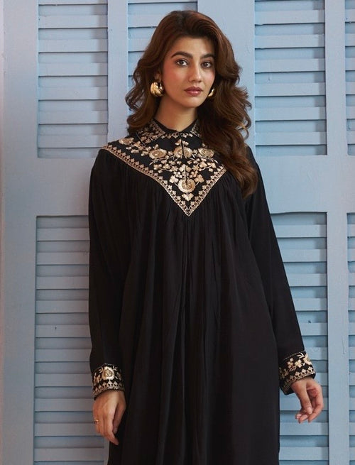 Elegant Black V-Neck Kurta with Dhoti Pants