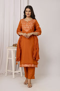 Embroidered Kurti Pant Dupatta Set