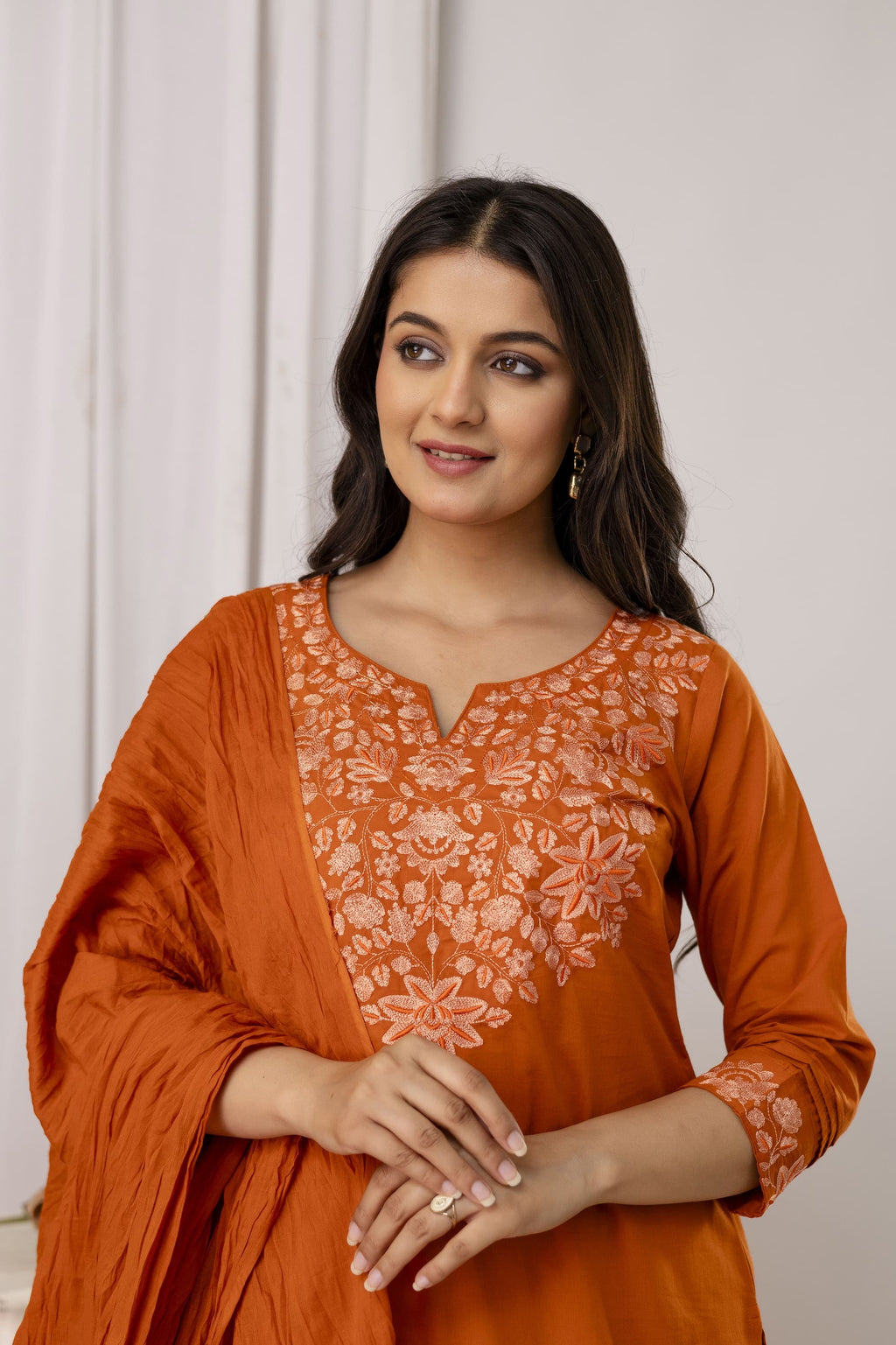 Embroidered Kurti Pant Dupatta Set