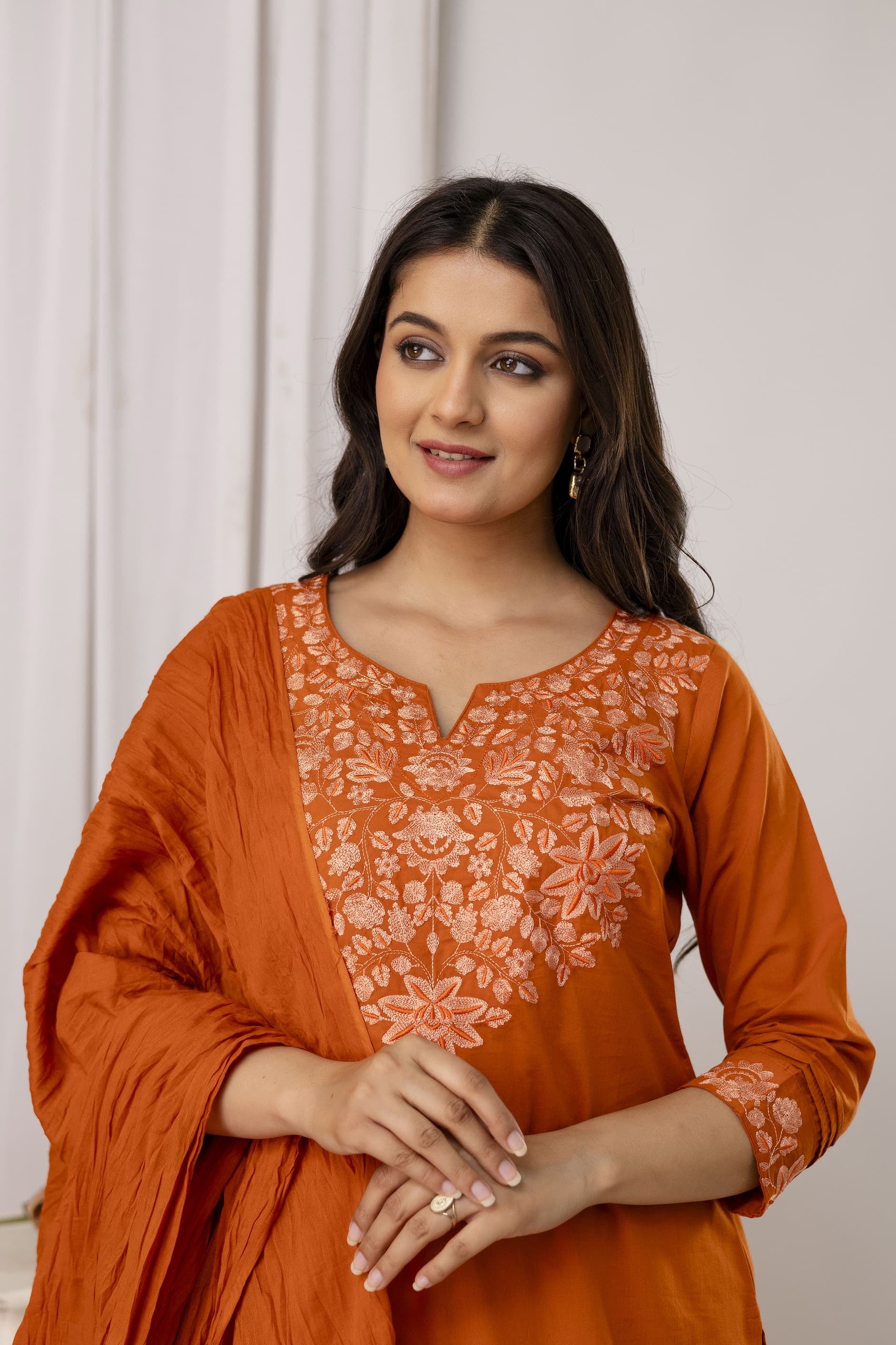 Embroidered Kurti Pant Dupatta Set