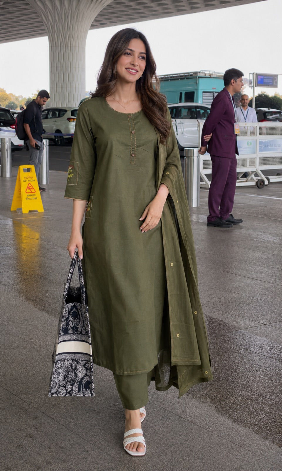 OLIVE GREEN KURTI SET