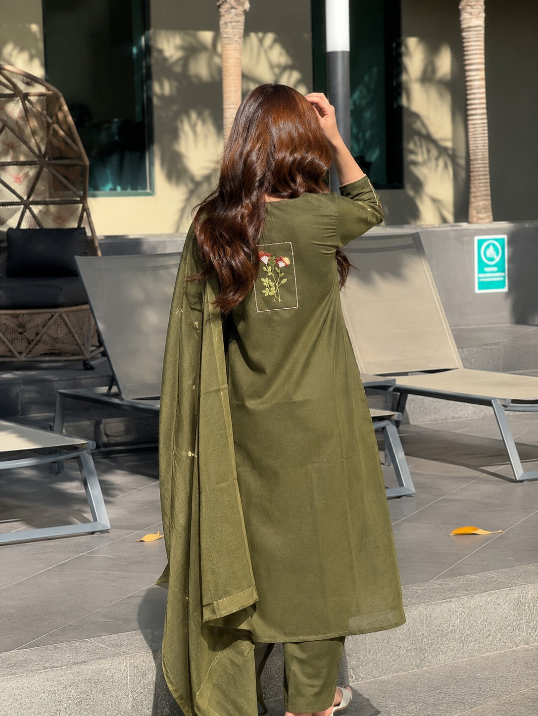 OLIVE GREEN KURTI SET