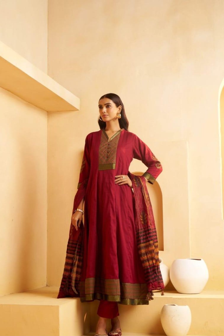 Maroon Frock Kurti Set