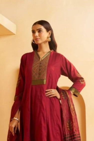 Maroon Frock Kurti Set