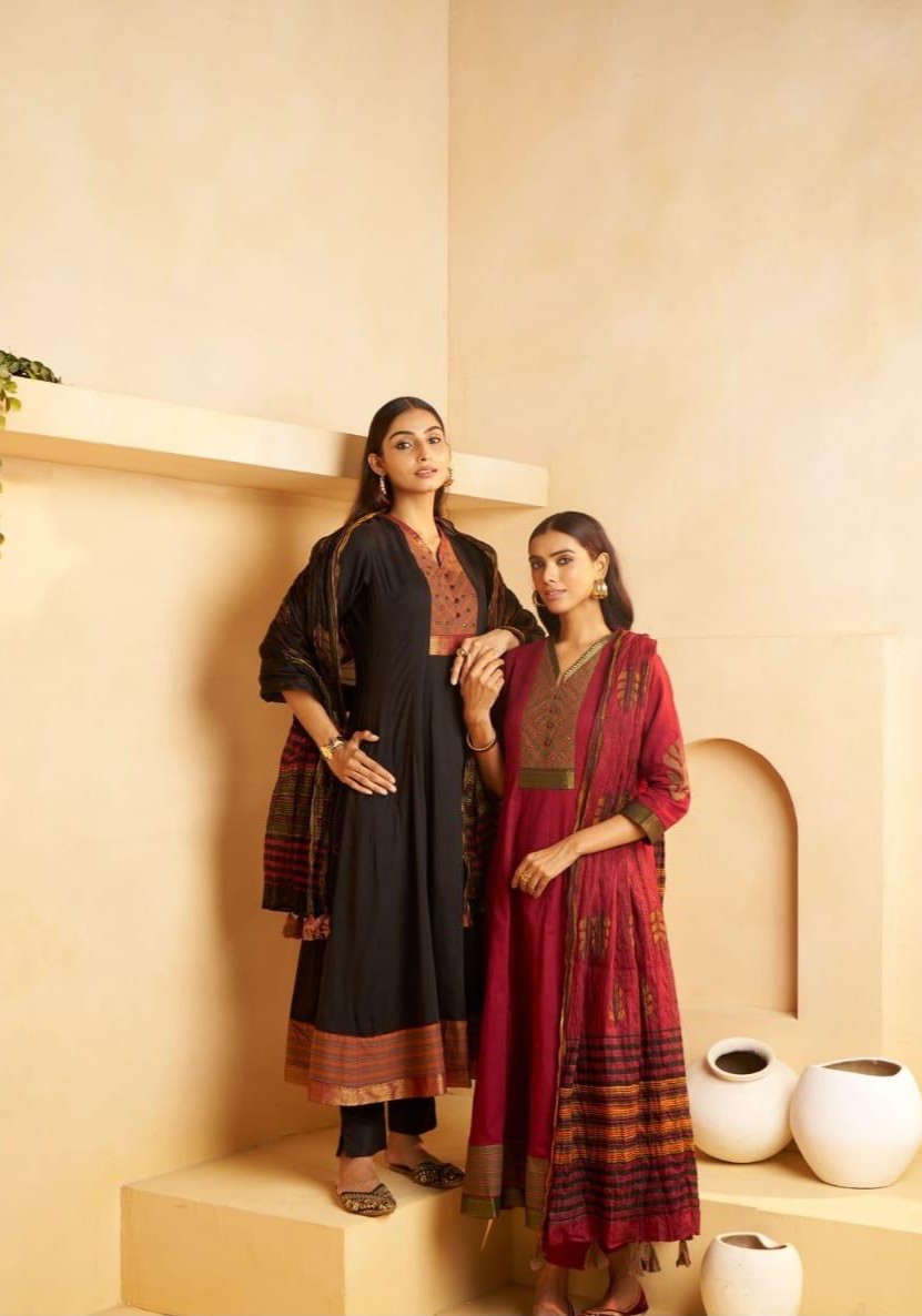 Maroon Frock Kurti Set