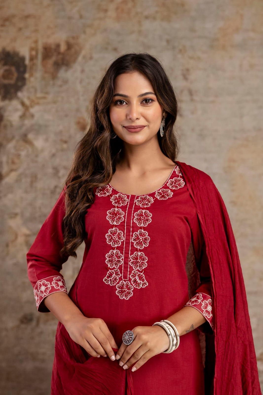 Embroidered Kurti Set Red