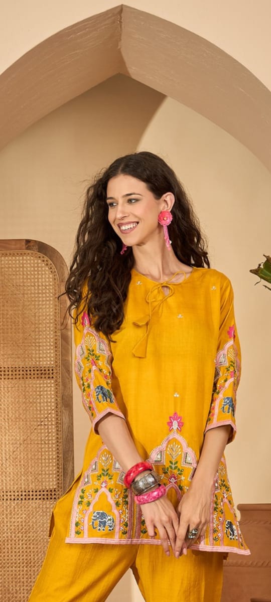 Yellow Short Kurti with Pants – Elegant & Comfortable Ethnic Wear