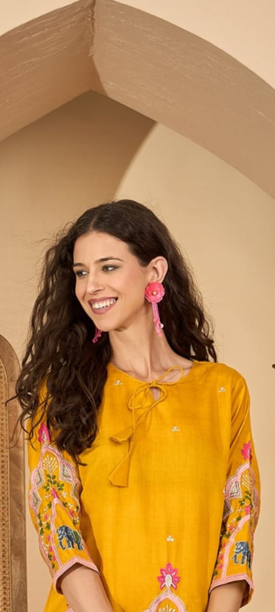 Yellow Short Kurti with Pants – Elegant & Comfortable Ethnic Wear