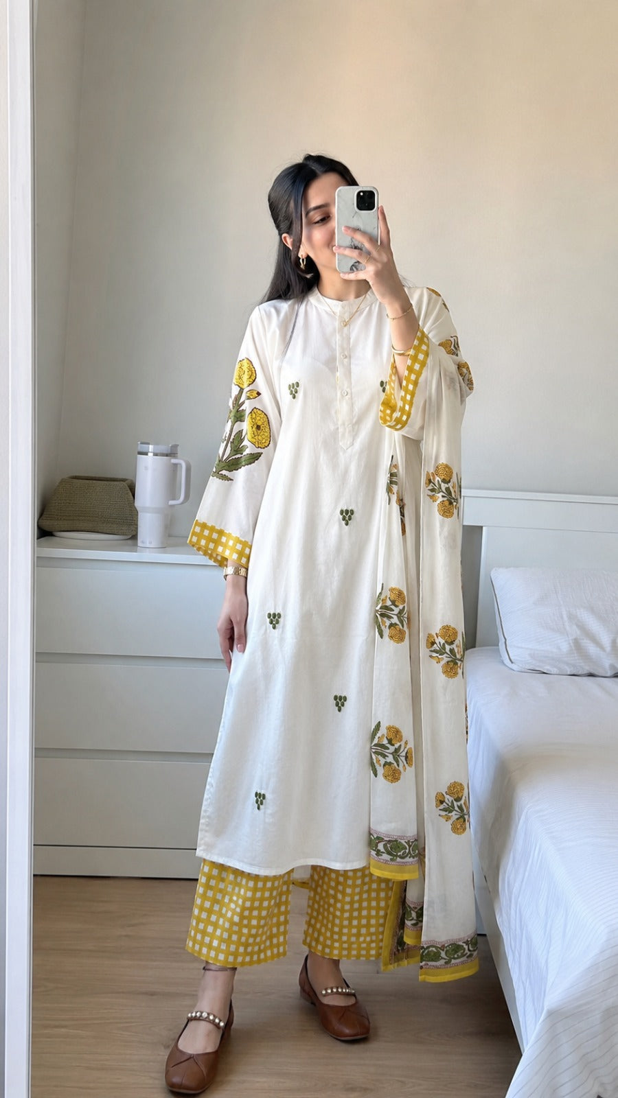 YELLOW MUGHAL BUTTA KURTI SET
