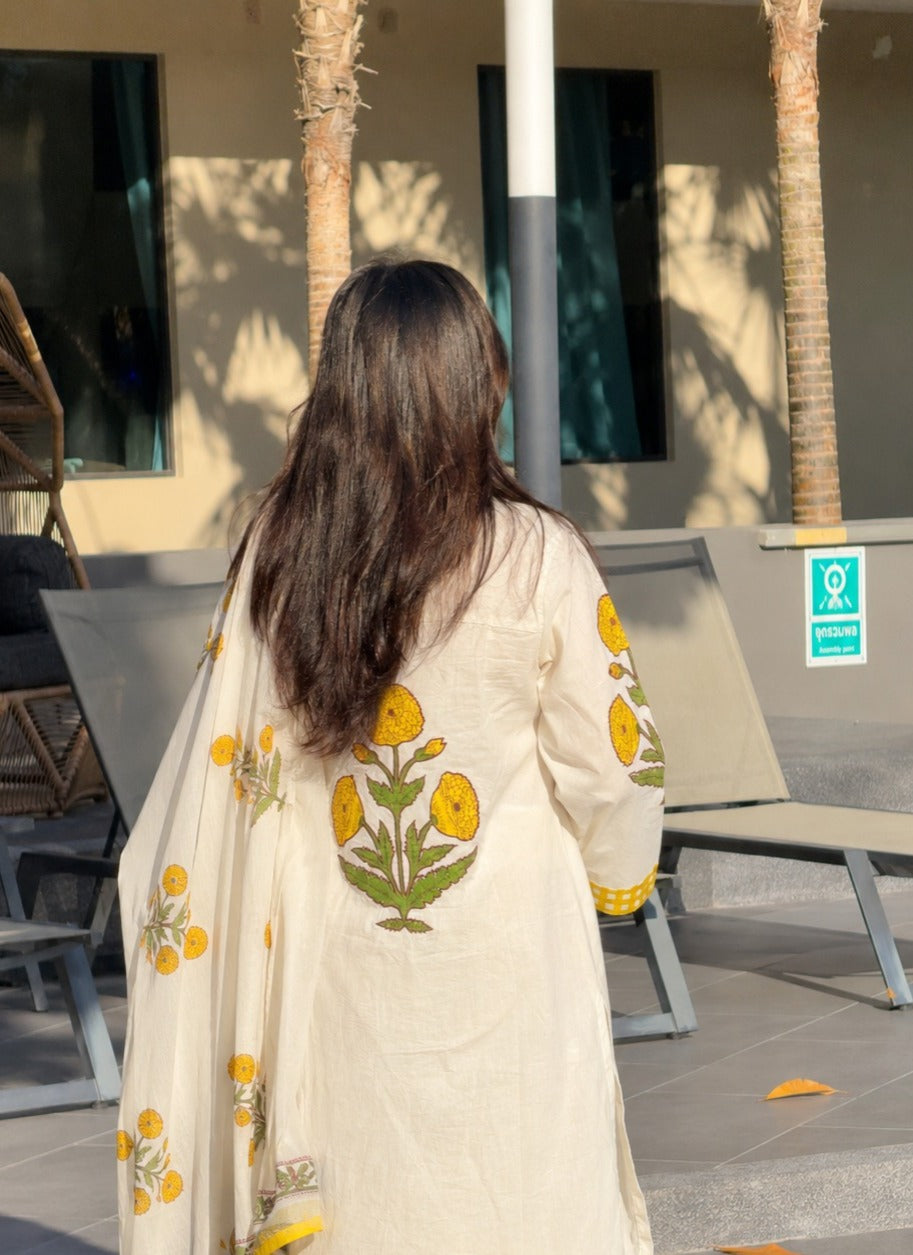 YELLOW MUGHAL BUTTA KURTI SET