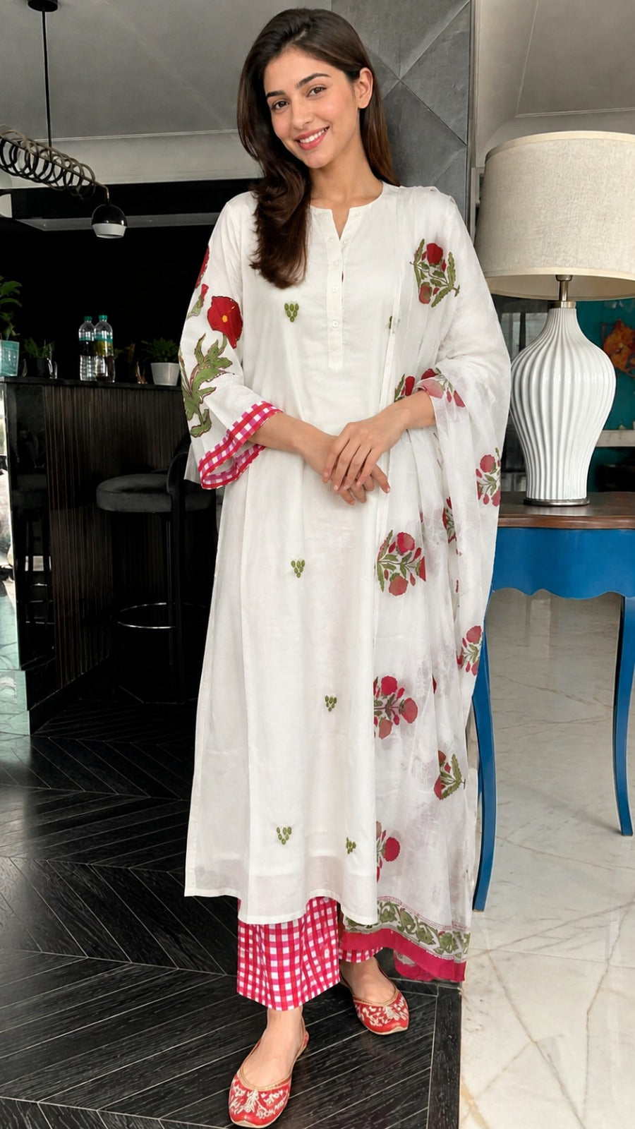 Rosé Garden Cotton Kurti Set