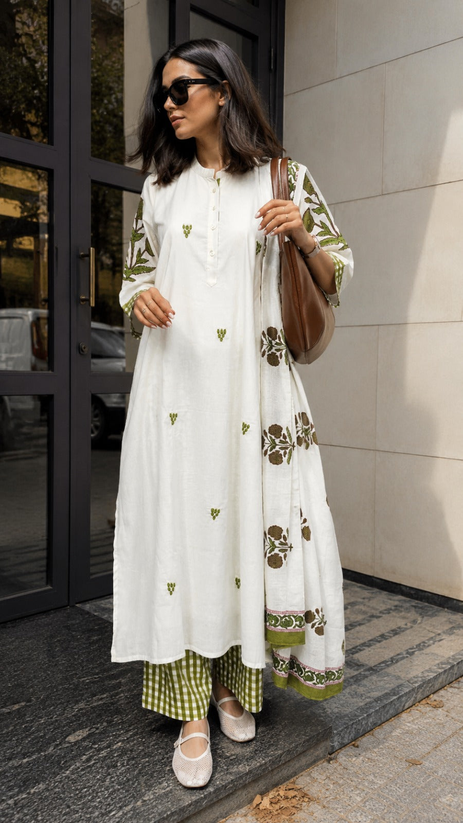 GREEN MUGHAL BUTTA KURTI SET