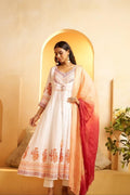 White Frock Kurti with Pant and Dupatta